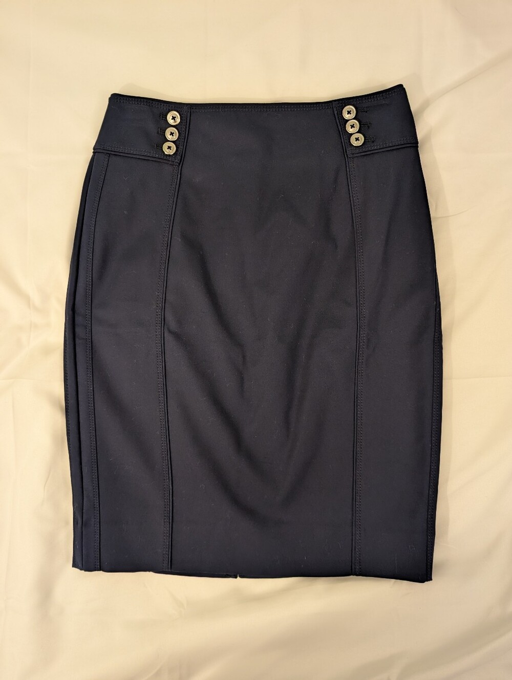 WHBM Perfect Form Pencil Skirt 00 Navy High Waist Tailored Skirt Button NWT